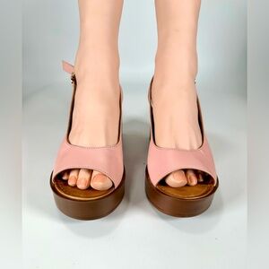 Ethan Valdes Chic Pink Wedge Sandals Size 37 US 6.5